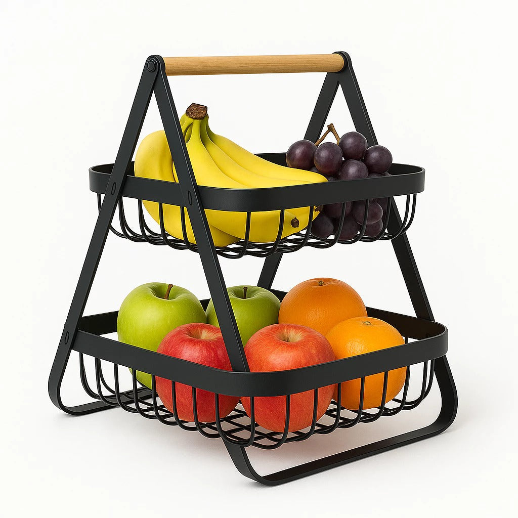 Fruteira de Mesa 2 Andares Ferro e Bambu